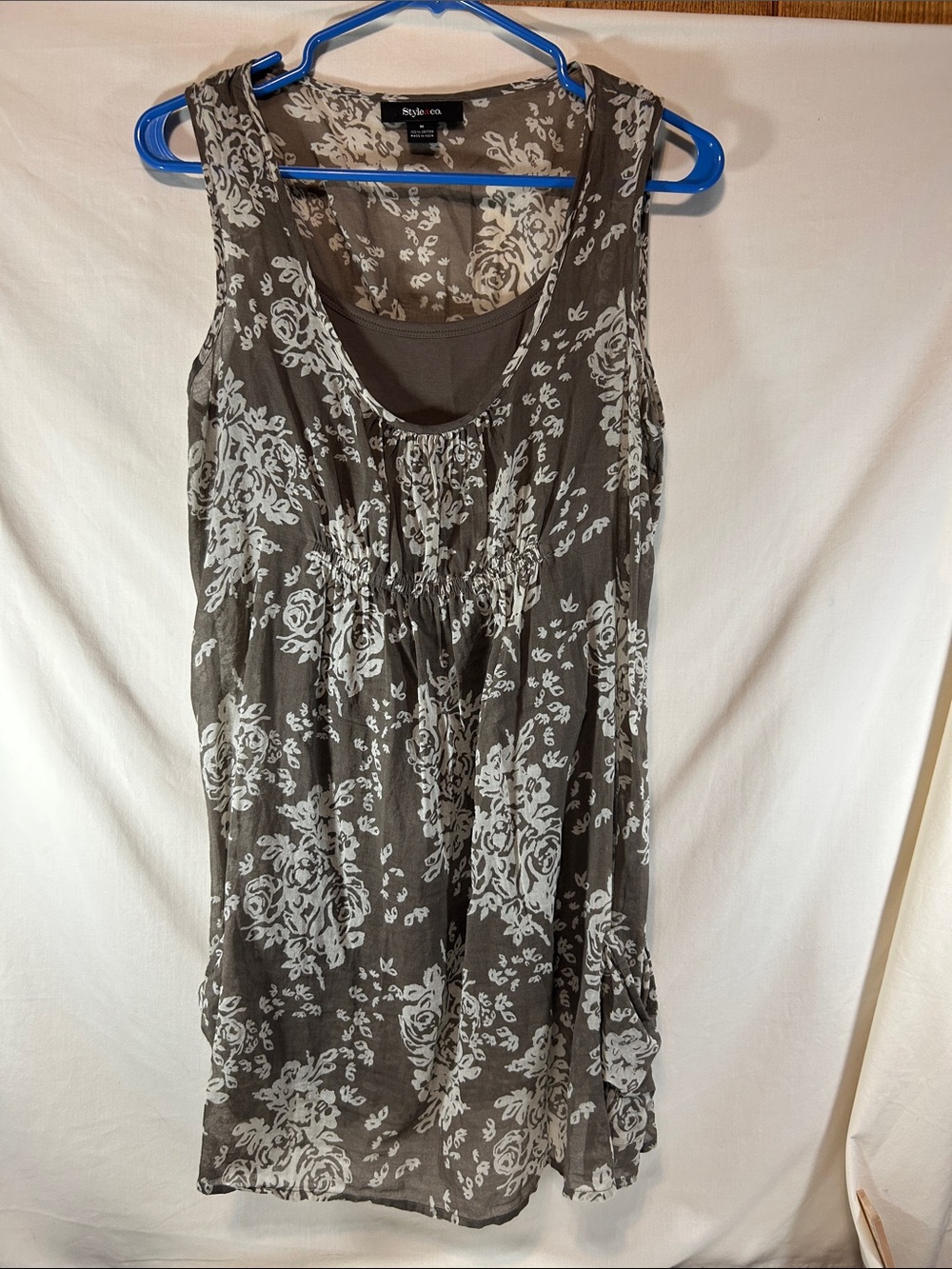 Style & Co. Woman’s Light Brown and White Floral Sleeveless Tunic